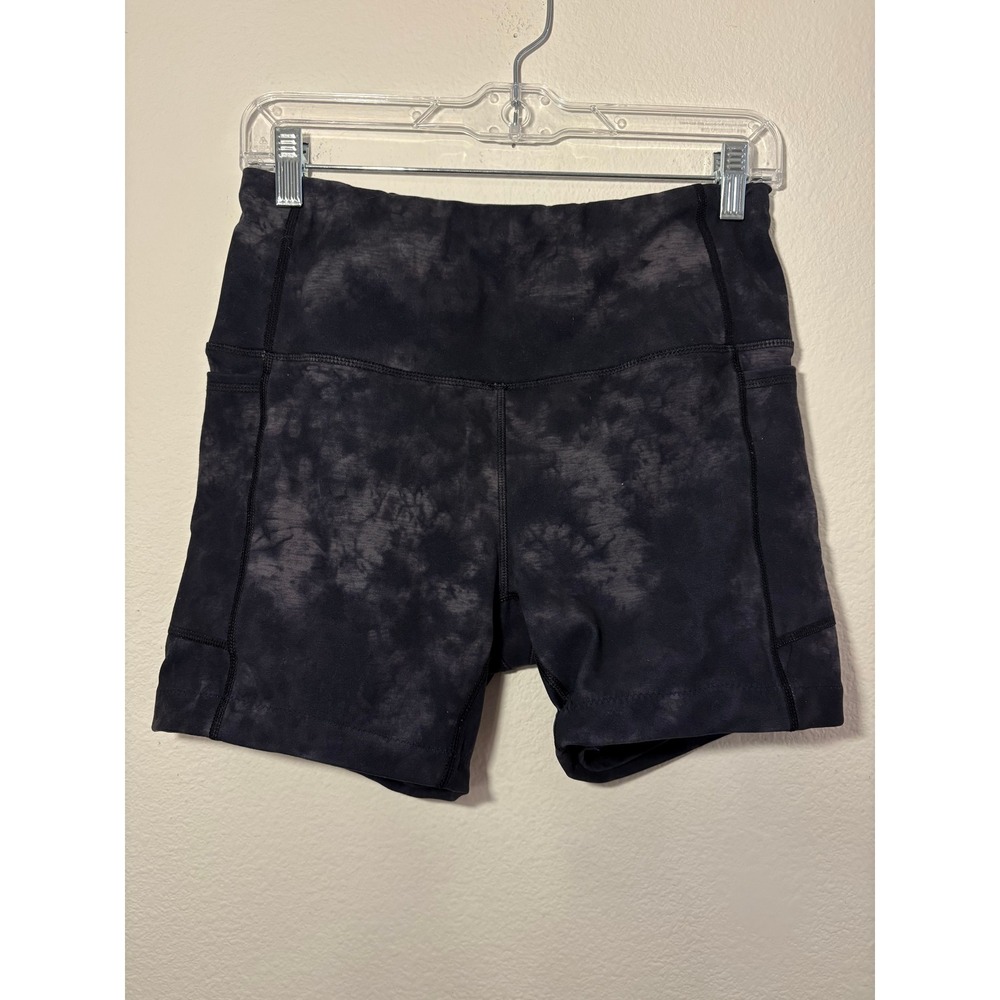 RBX Womens Tie Dye Bike Shorts Black Gray High Waisted Pockets Size Large